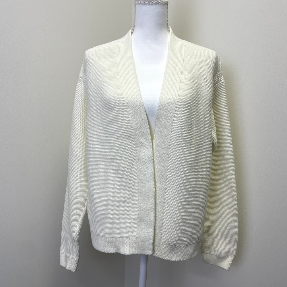 Banana Republic Womens Ivory Cotton Textured Open Front Cardigan Sweater Large